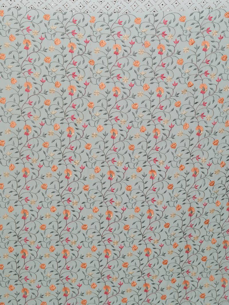 Kasee Women'S Green & Pink Floral Pure Chiffon Saree With Border With Unstitched Blouse Piece