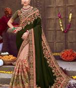 Mahendi Colour Fancy Heavy Embroidered Saree For Wedding Looks