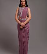 Fancy Purple Colour Designer Saree With Heavy Blouse And Belt