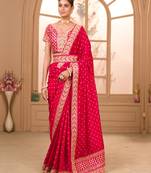 Partywear Pink Colour Embroidered Saree With Heavy Blouse And Belt