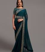 Petrol Chiffon c Ethnic Fancy Embroidered Saree