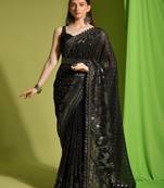 Classy Sequins Work Fancy Bollywood style Black Colour Saree