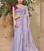 Smart And Girlish Purple Siroski Work Saree