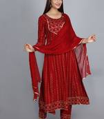 Maroon Embellished Viscose Rayon Anarkali Kurta Set