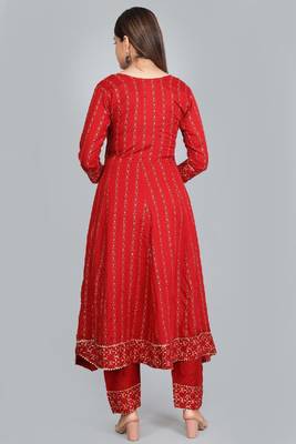 Maroon Embellished Viscose Rayon Anarkali Kurta Set 2