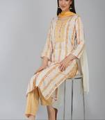 Mustard Printed Viscose Rayon Straight Kurta Set