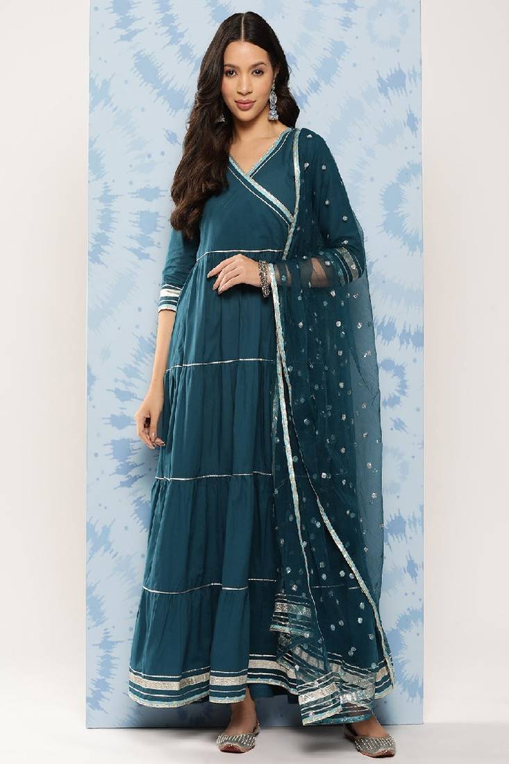 Teal Sequence Pure Cotton Dress