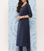 Blue Printed Pure Cotton Kurta Set