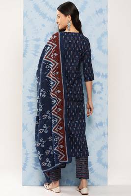 Blue Printed Pure Cotton Kurta Set 3