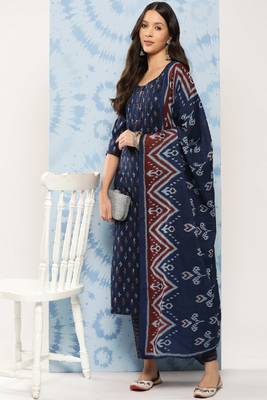 Blue Printed Pure Cotton Kurta Set 4