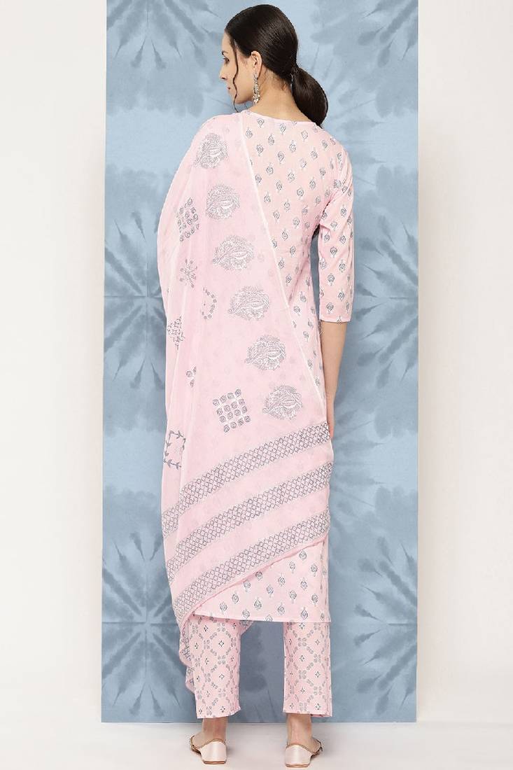 Pink Printed Pure Cotton Kurta Set