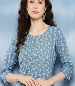 Blue Embroidered Pure Cotton Kurta