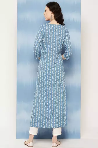Blue Embroidered Pure Cotton Kurta