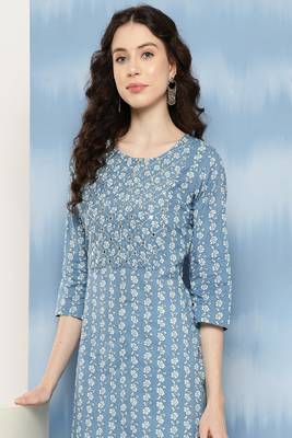 Blue Embroidered Pure Cotton Kurta 4