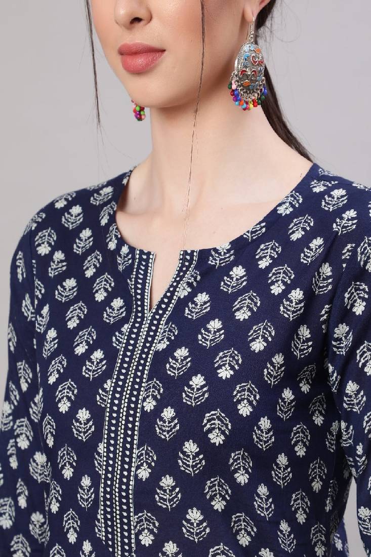 Blue Printed Pure Cotton Tunic