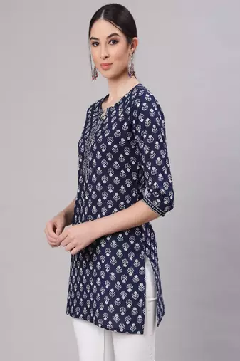 Blue Printed Pure Cotton Tunic
