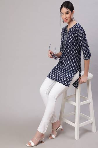Blue Printed Pure Cotton Tunic