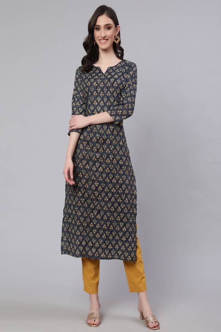 Black Printed Pure Cotton Kurta