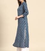 Blue Printed Pure Cotton Kurta