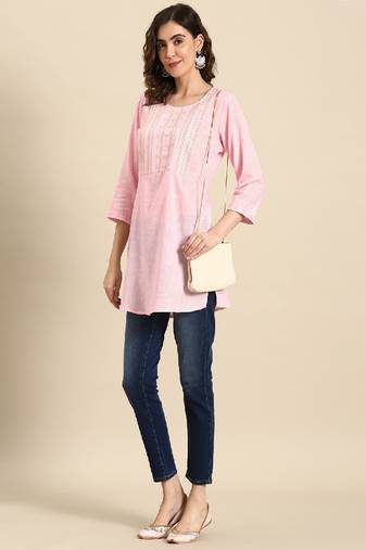 Pink Embroidered Pure Cotton Tunic