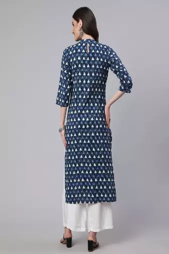 Blue Printed Pure Cotton Kurta