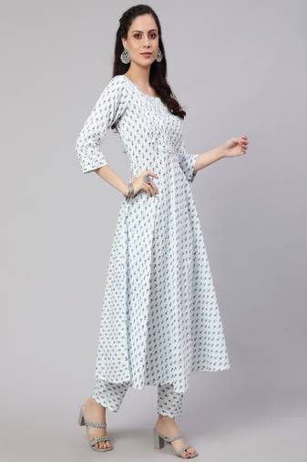 Off White Printed Pure Cotton Kurta Set