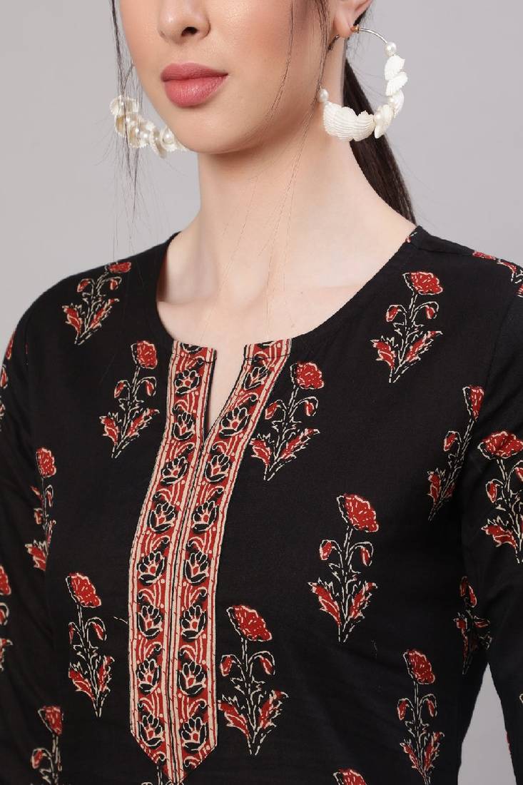 Black Printed Pure Cotton Tunic