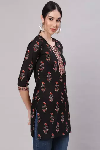 Black Printed Pure Cotton Tunic