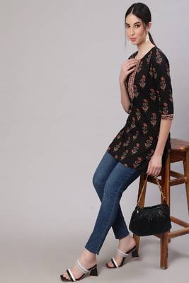 Black Printed Pure Cotton Tunic 1