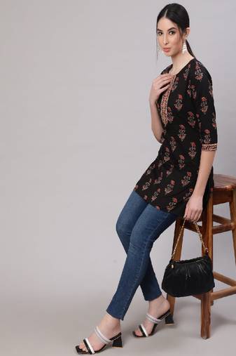 Black Printed Pure Cotton Tunic