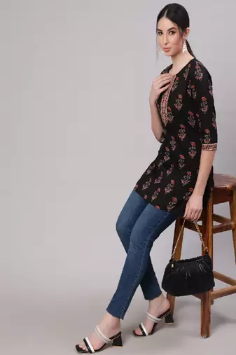 Black Printed Pure Cotton Tunic