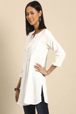 White Embroidered Viscose Rayon Tunic 2