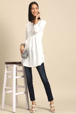 White Embroidered Viscose Rayon Tunic 1