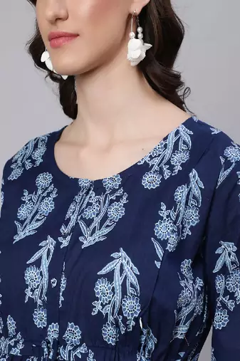 Blue Printed Pure Cotton Dress