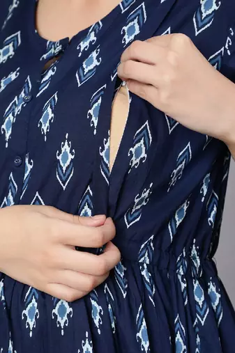 Blue Printed Pure Cotton Dress