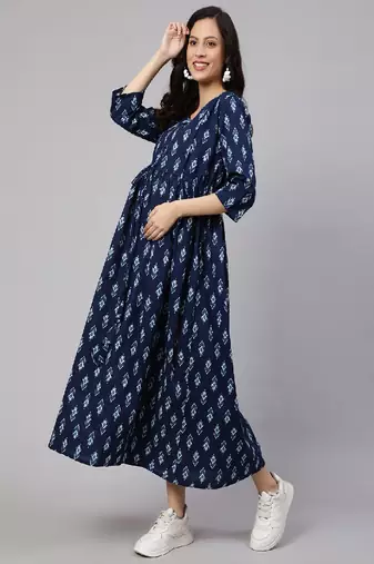 Blue Printed Pure Cotton Dress