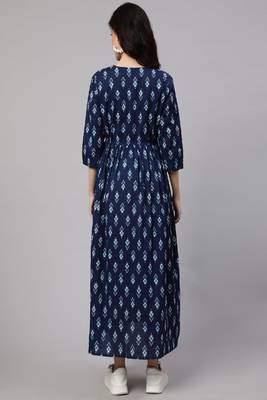 Blue Printed Pure Cotton Dress 4