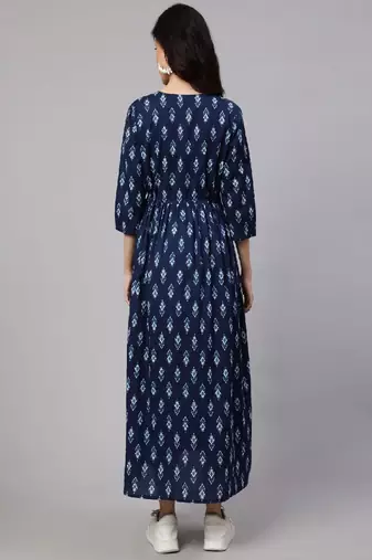 Blue Printed Pure Cotton Dress