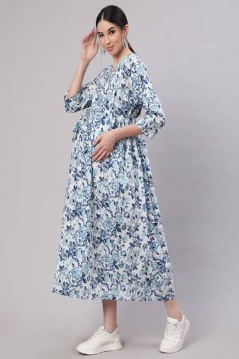 Off White Printed Pure Cotton Dress