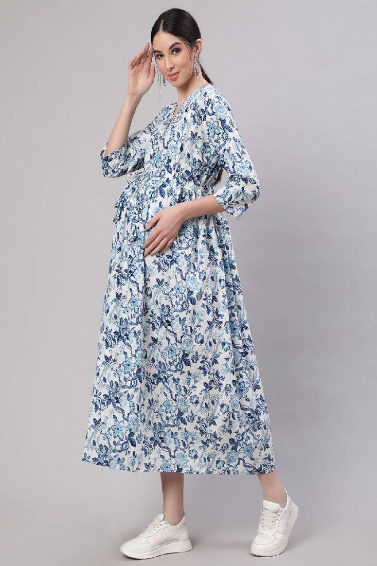 Off White Printed Pure Cotton Dress