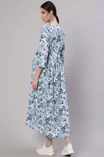 Off White Printed Pure Cotton Dress