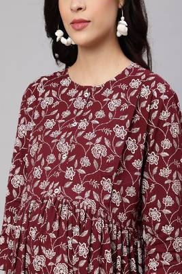Burgundy Printed Pure Cotton Dress 2