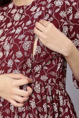 Burgundy Printed Pure Cotton Dress 3
