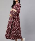 Burgundy Printed Pure Cotton Dress