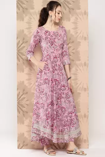 Pink Printed Pure Cotton Kurta Set