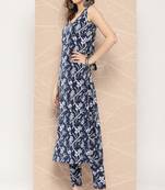 Blue Printed Pure Cotton Kurta Set