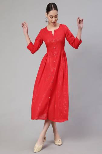 Red Striped Pure Cotton Dress