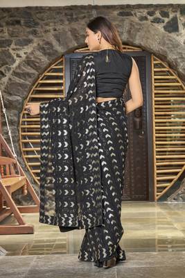 Light Blue Georgette Seuance Saree With Blouse Piece 3