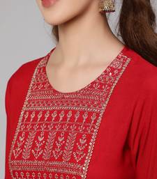 Red Embroidered Viscose Rayon Kurta Set