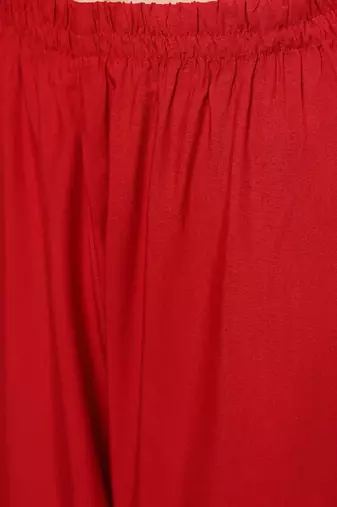 Red Embroidered Viscose Rayon Kurta Set